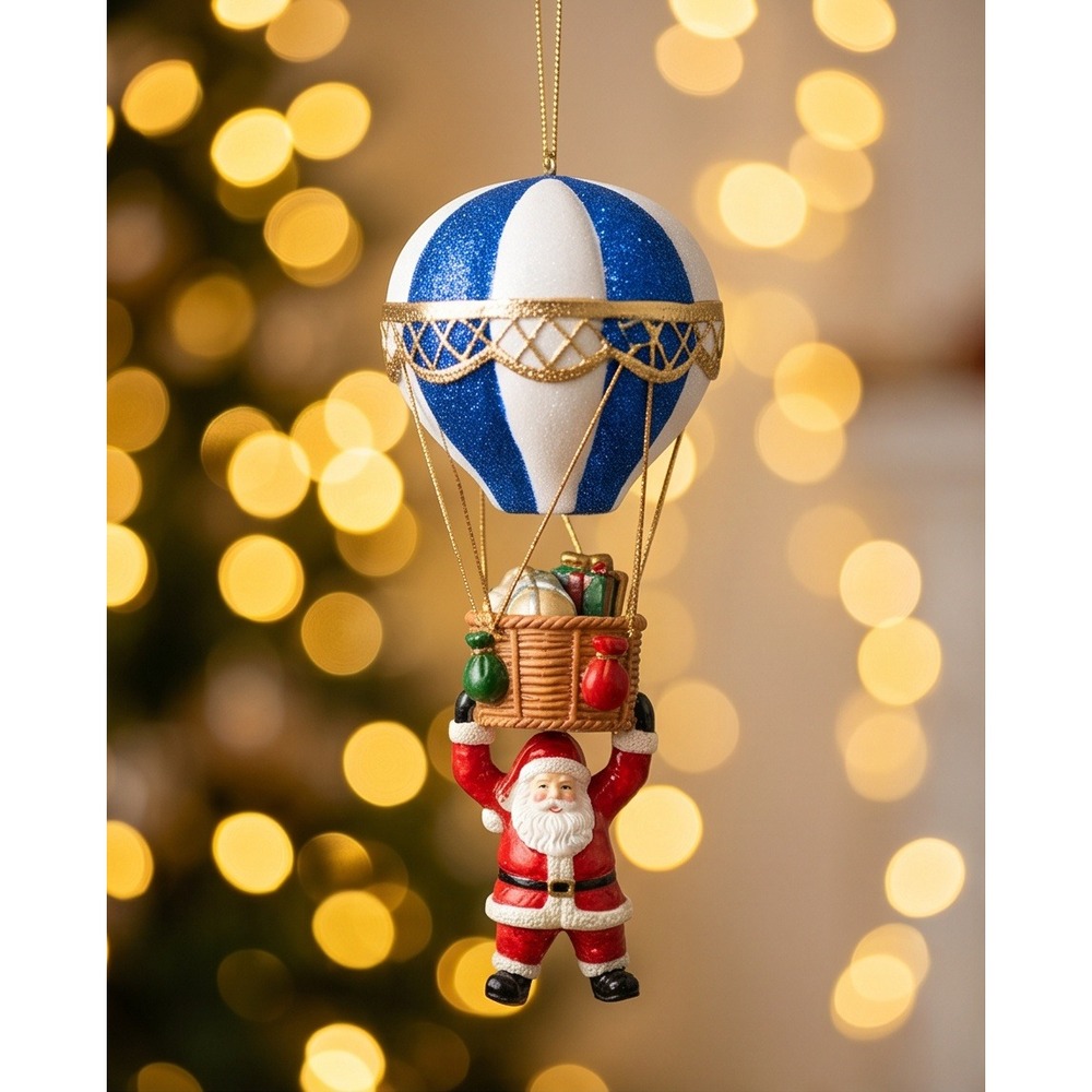 World Bazaars Vintage 90s Santa Hot Air Balloon Hanging Ornament 81345‎ Glitter